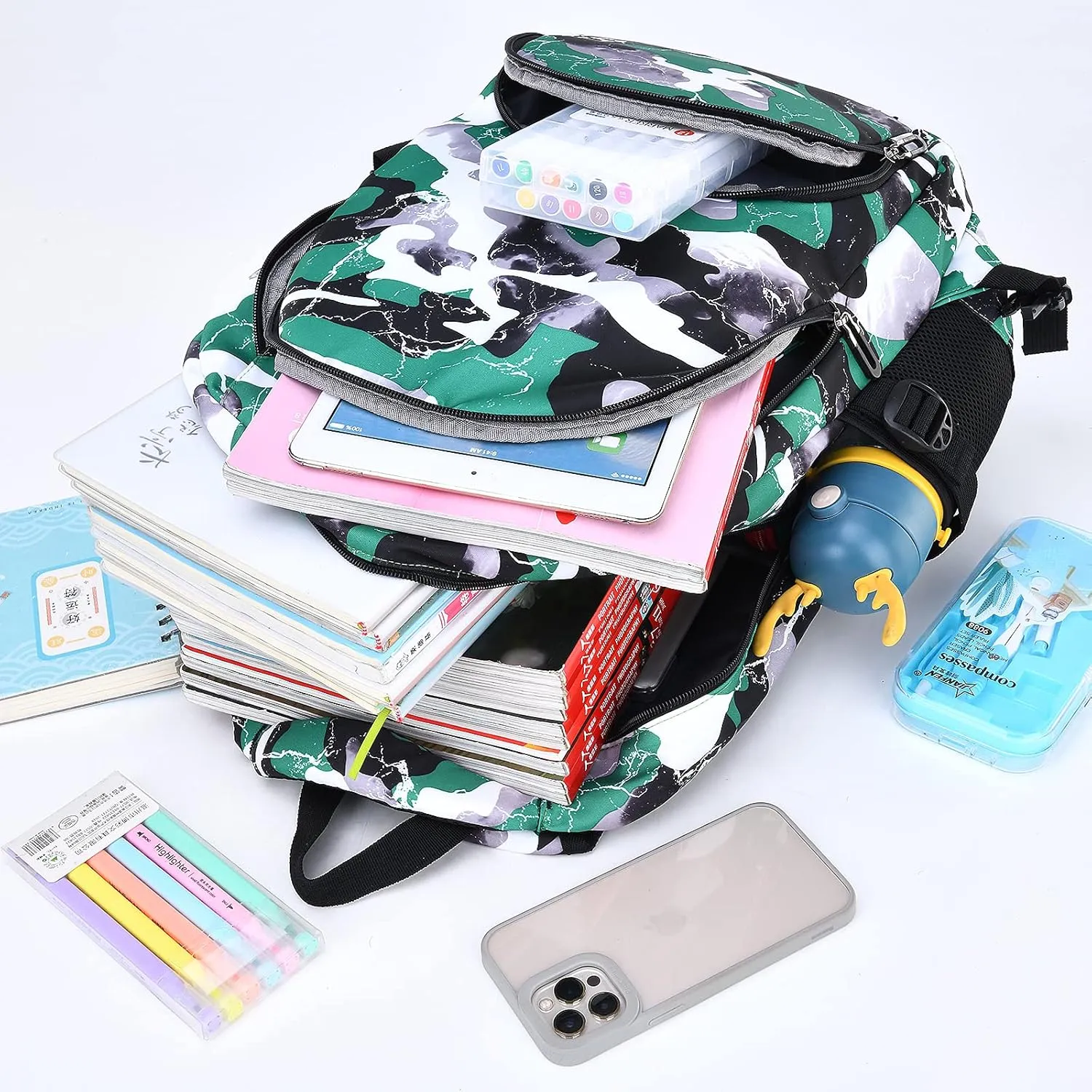 School Backpack Casual Daypack Travel Outdoor Camouflage Backpack Christmas Presents for Boys and Girls (AY Camo Green)