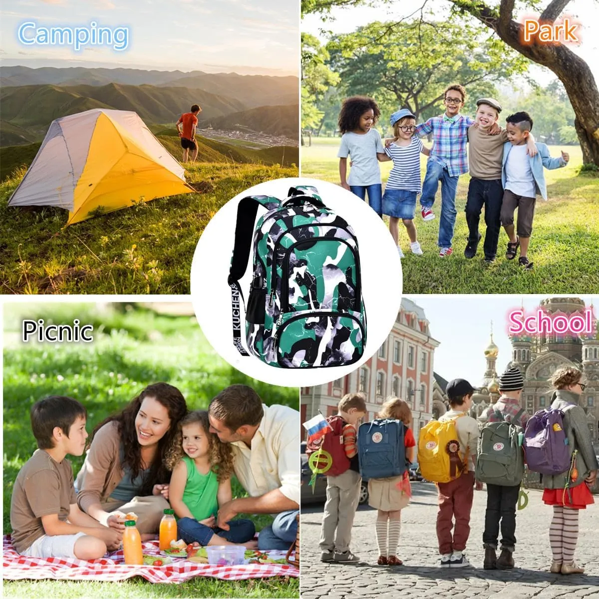 School Backpack Casual Daypack Travel Outdoor Camouflage Backpack Christmas Presents for Boys and Girls (AY Camo Green)