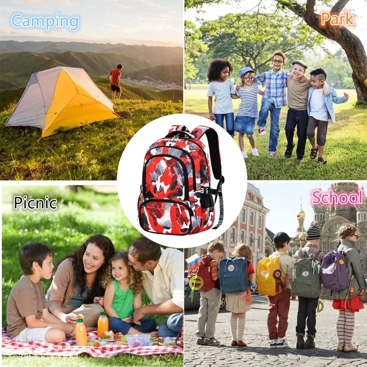 School Backpack Casual Daypack Travel Outdoor Camouflage Backpack Christmas Presents for Boys and Girls (AY Camo Red)