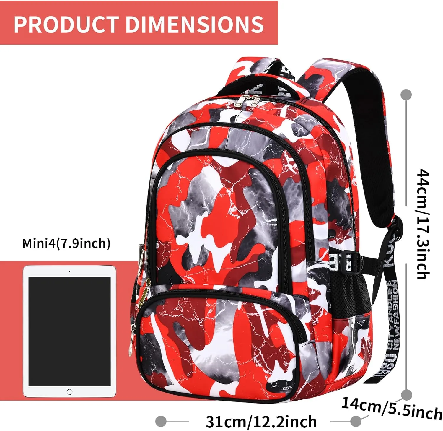 School Backpack Casual Daypack Travel Outdoor Camouflage Backpack Christmas Presents for Boys and Girls (AY Camo Red)