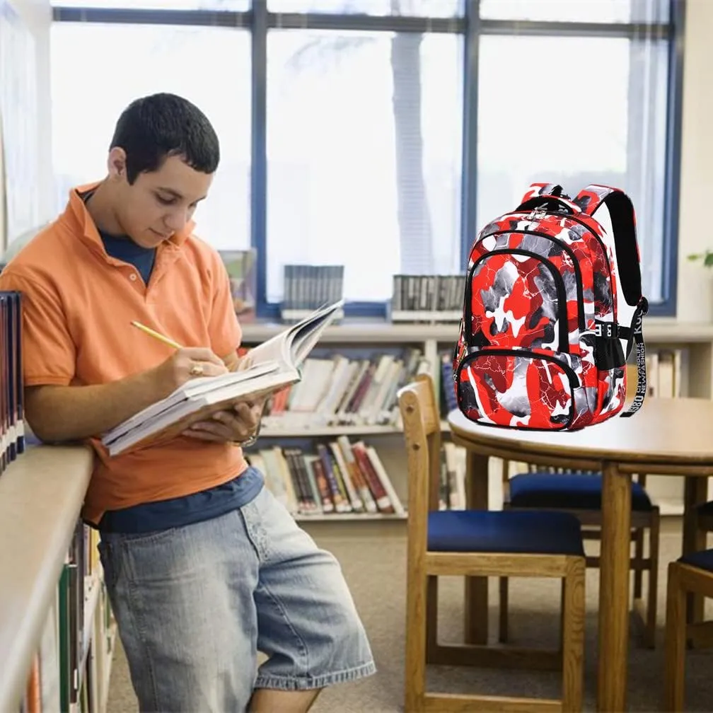 School Backpack Casual Daypack Travel Outdoor Camouflage Backpack Christmas Presents for Boys and Girls (AY Camo Red)