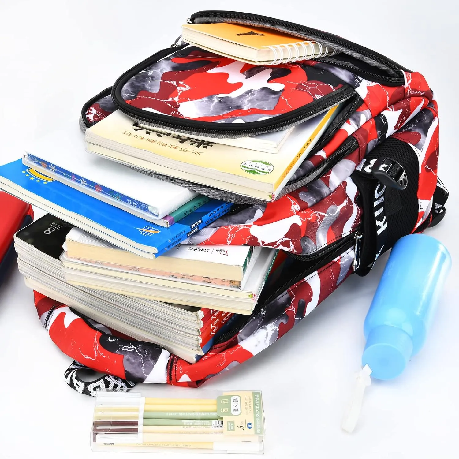 School Backpack Casual Daypack Travel Outdoor Camouflage Backpack Christmas Presents for Boys and Girls (AY Camo Red)