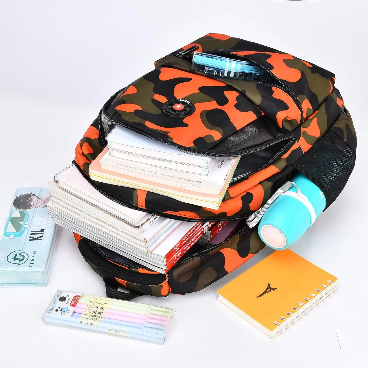 School Backpack Casual Daypack Travel Outdoor Camouflage Backpack Christmas Presents for Boys and Girls (CY Camo Orange)