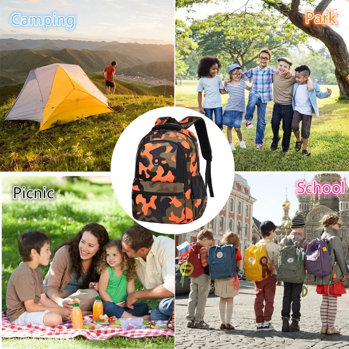 School Backpack Casual Daypack Travel Outdoor Camouflage Backpack Christmas Presents for Boys and Girls (CY Camo Orange)