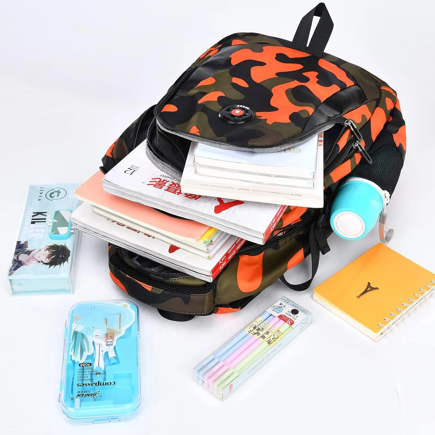 School Backpack Casual Daypack Travel Outdoor Camouflage Backpack Christmas Presents for Boys and Girls (DY Camo Orange)