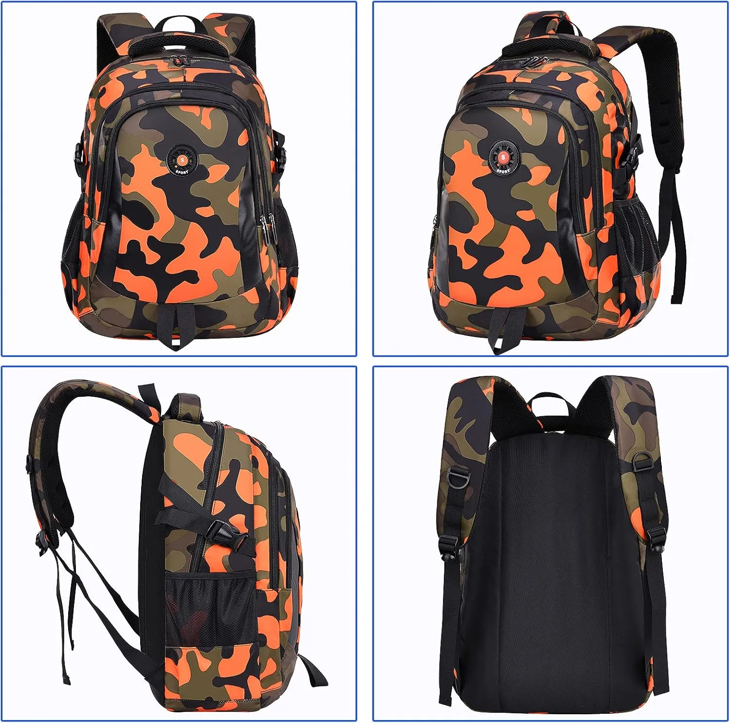 School Backpack Casual Daypack Travel Outdoor Camouflage Backpack Christmas Presents for Boys and Girls (DY Camo Orange)