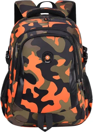 School Backpack Casual Daypack Travel Outdoor Camouflage Backpack Christmas Presents for Boys and Girls (DY Camo Orange)