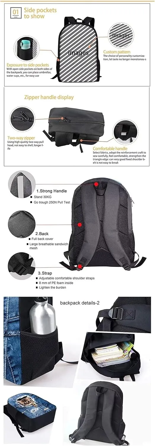 School Backpack for Teen Girls Kids Bookbag Set with Insulated Lunch Box Pencil Case, Axolotl Print Travel Laptop Bag Casual Daypacks for Boys Girls