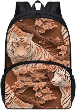 School Paper Sculpture Tiger Backpack Girls Large Capacity Water Bottle Holder Origami Style Tigers Daypacks Splash Resistant Bookbag Camping Study Rucksack Boys