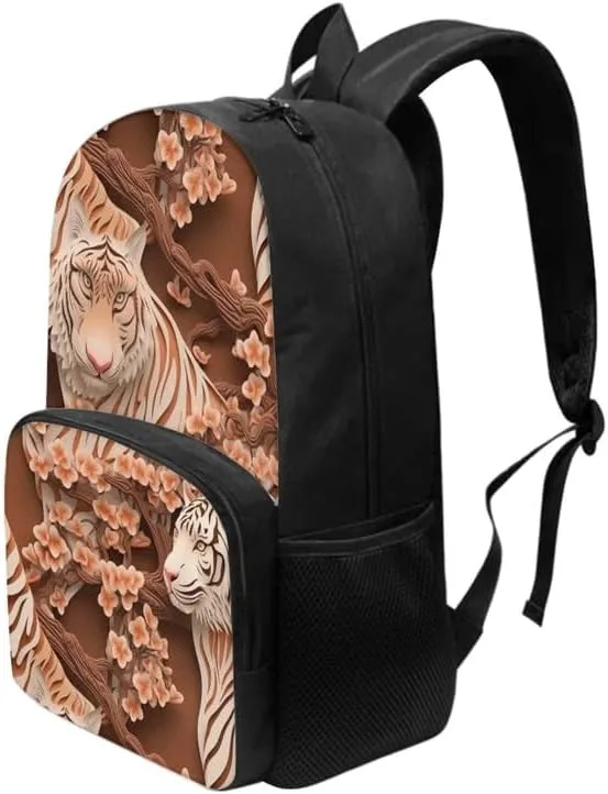 School Paper Sculpture Tiger Backpack Girls Large Capacity Water Bottle Holder Origami Style Tigers Daypacks Splash Resistant Bookbag Camping Study Rucksack Boys