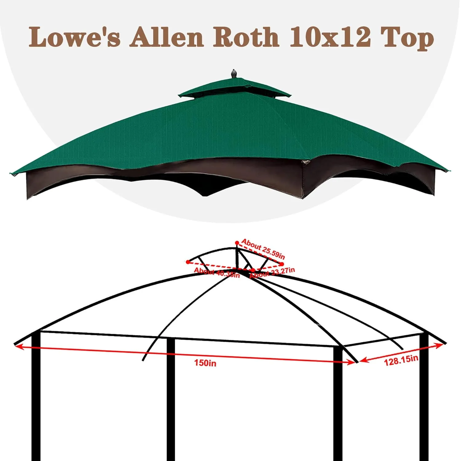 SCOCANOPY Forest Green Ripstop Replacement Top for Lowe's Allen Roth 10X12 Gazebo Model #GF-12S004B-1/ GF-12S004BTO