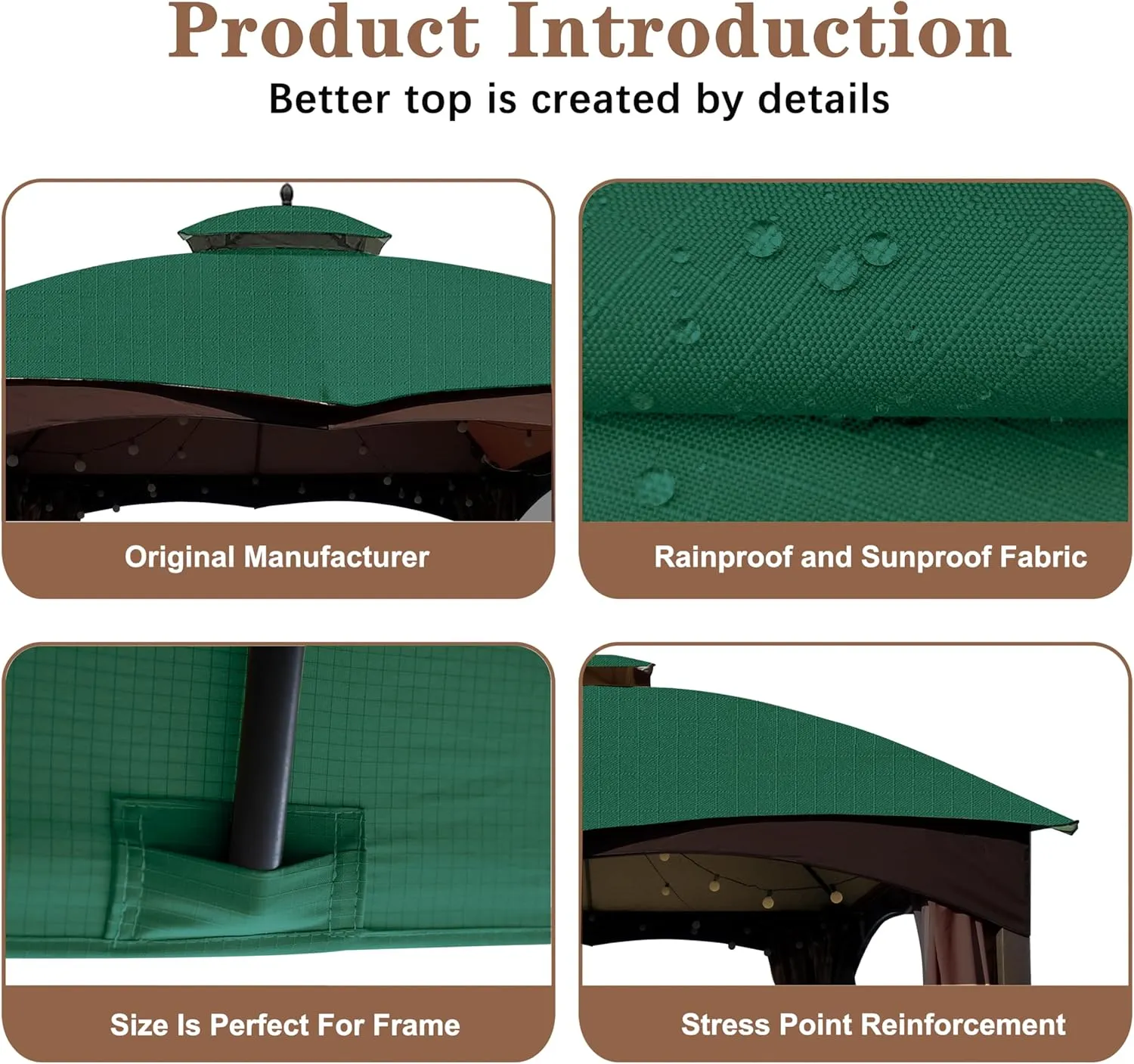 SCOCANOPY Forest Green Ripstop Replacement Top for Lowe's Allen Roth 10X12 Gazebo Model #GF-12S004B-1/ GF-12S004BTO