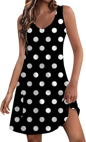 Scoop Neck Sleeveless Dresses for Women Summer with Pockets Spring Fashion Graphic Classic School Comfort Sundress