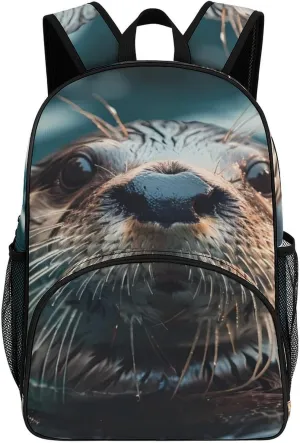 Sea Otter Swimming Backpack Print Laptop Bag Shoulder Bags Travel Casual Daypacks For Women Men
