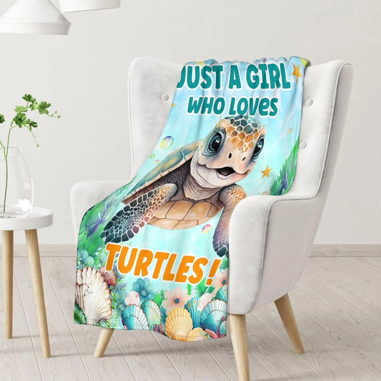 Sea Turtle Gifts for Women Girls, Cute Turtle Blanket for Kids Teens, 50”x40” Throw Blankets for Turtle Lovers,Just a Girl Who Loves Turtles Blue Blanket Decor for Office Sofa Couch Bed