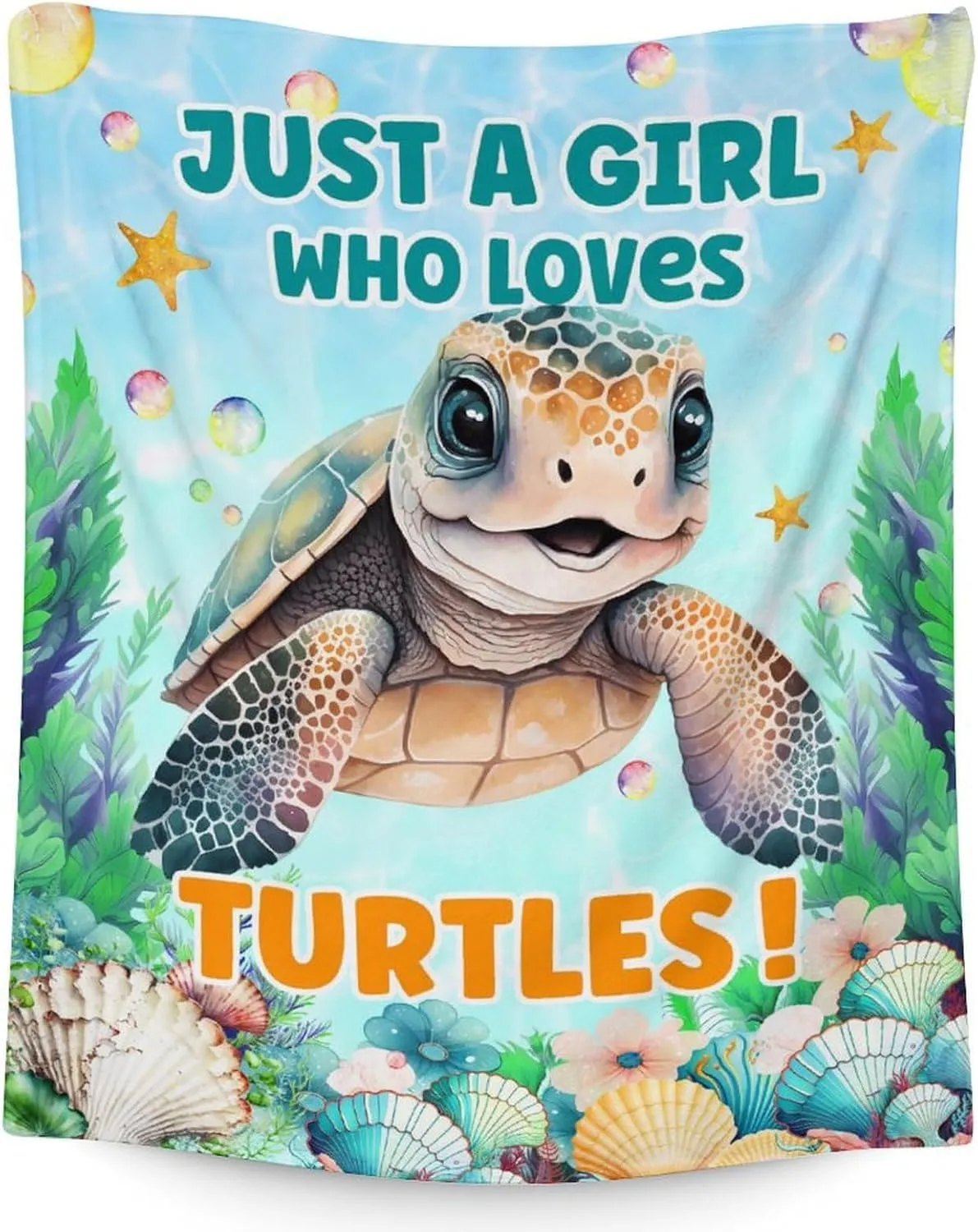 Sea Turtle Gifts for Women Girls, Cute Turtle Blanket for Kids Teens, 50”x40” Throw Blankets for Turtle Lovers,Just a Girl Who Loves Turtles Blue Blanket Decor for Office Sofa Couch Bed