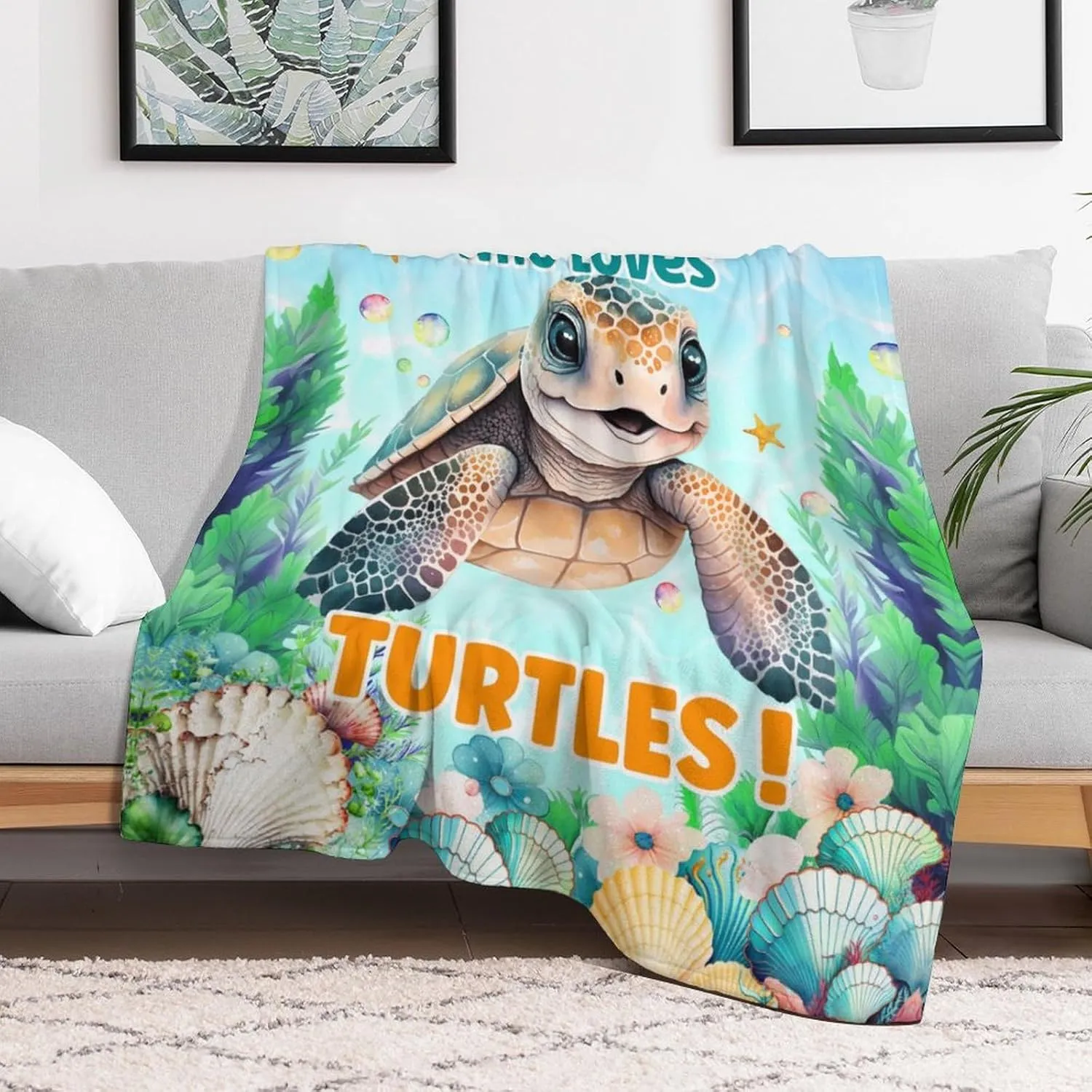 Sea Turtle Gifts for Women Girls, Cute Turtle Blanket for Kids Teens, 50”x40” Throw Blankets for Turtle Lovers,Just a Girl Who Loves Turtles Blue Blanket Decor for Office Sofa Couch Bed