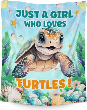 Sea Turtle Gifts for Women Girls, Cute Turtle Blanket for Kids Teens, 50”x40” Throw Blankets for Turtle Lovers,Just a Girl Who Loves Turtles Blue Blanket Decor for Office Sofa Couch Bed