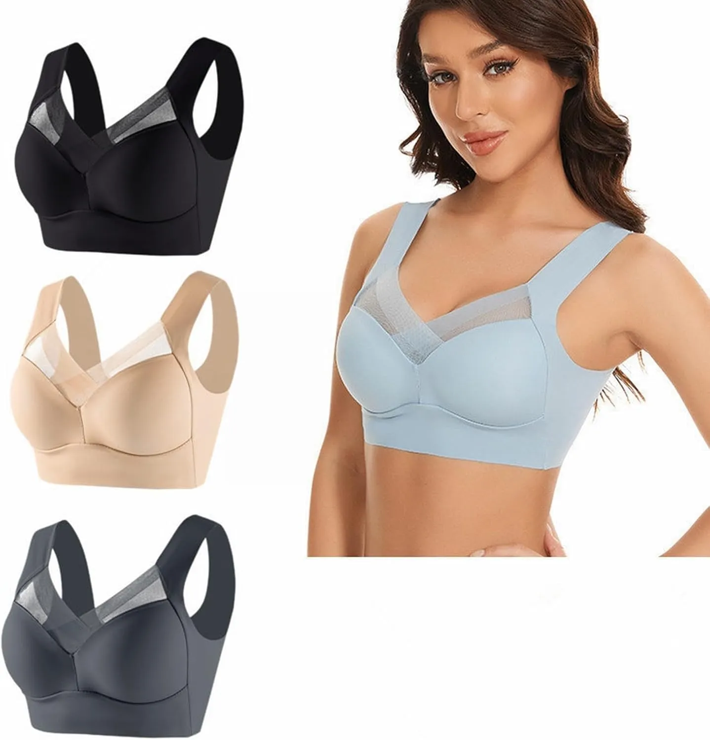 Seamless Push Up Bras for Older Women Full Coverage Lace Everyday Bralette Plus Size No Underwire Bra 1PC/2PCS/3PCS