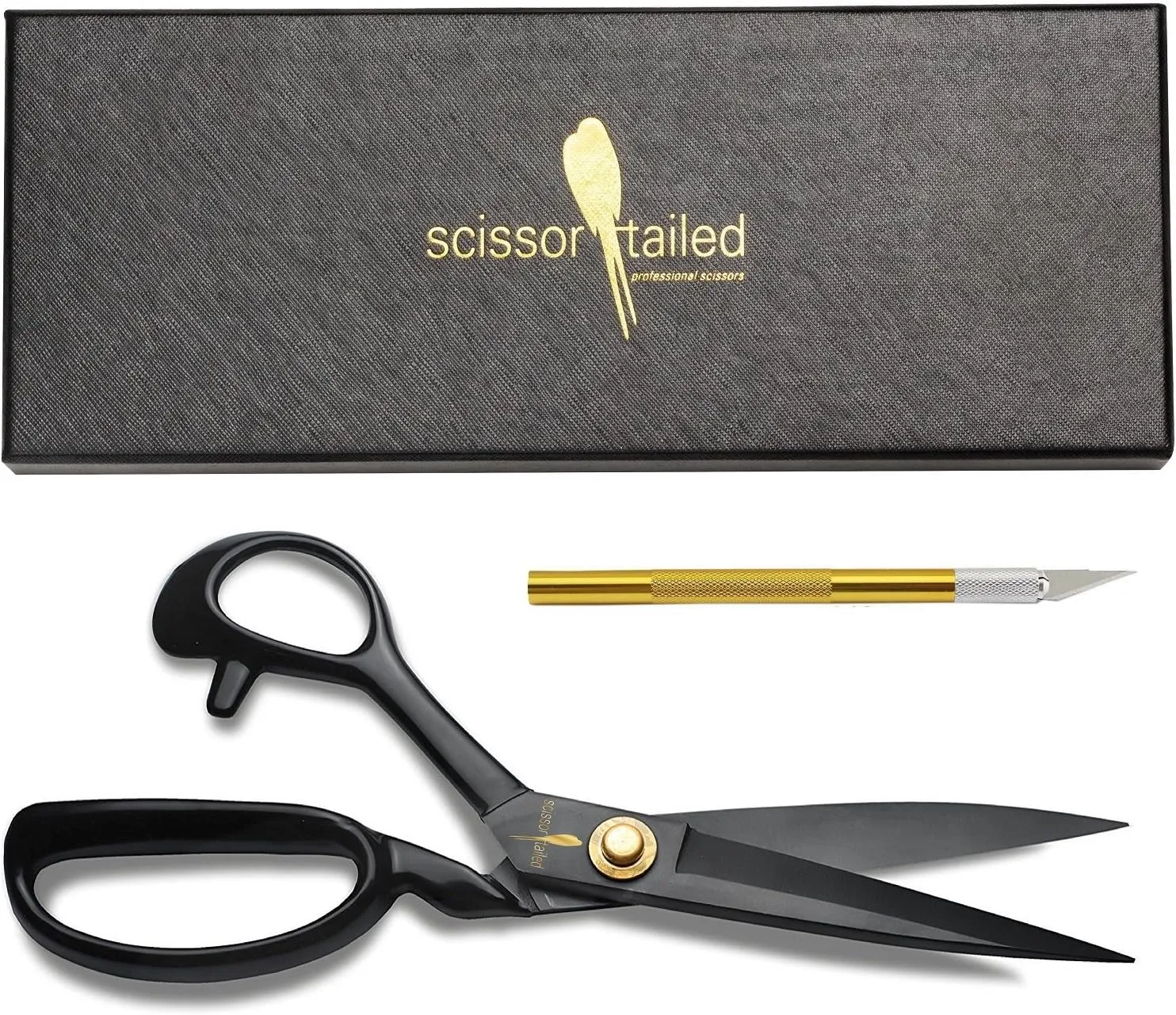 Sewing Scissors 9 inch   Free Hobby Knife – Industrial Scissors Heavy Duty Stronger Than Stainless Steel; Professional For Fabric Leather, Dressmaking, Tailoring, Quilting, Home & Office, Art & School