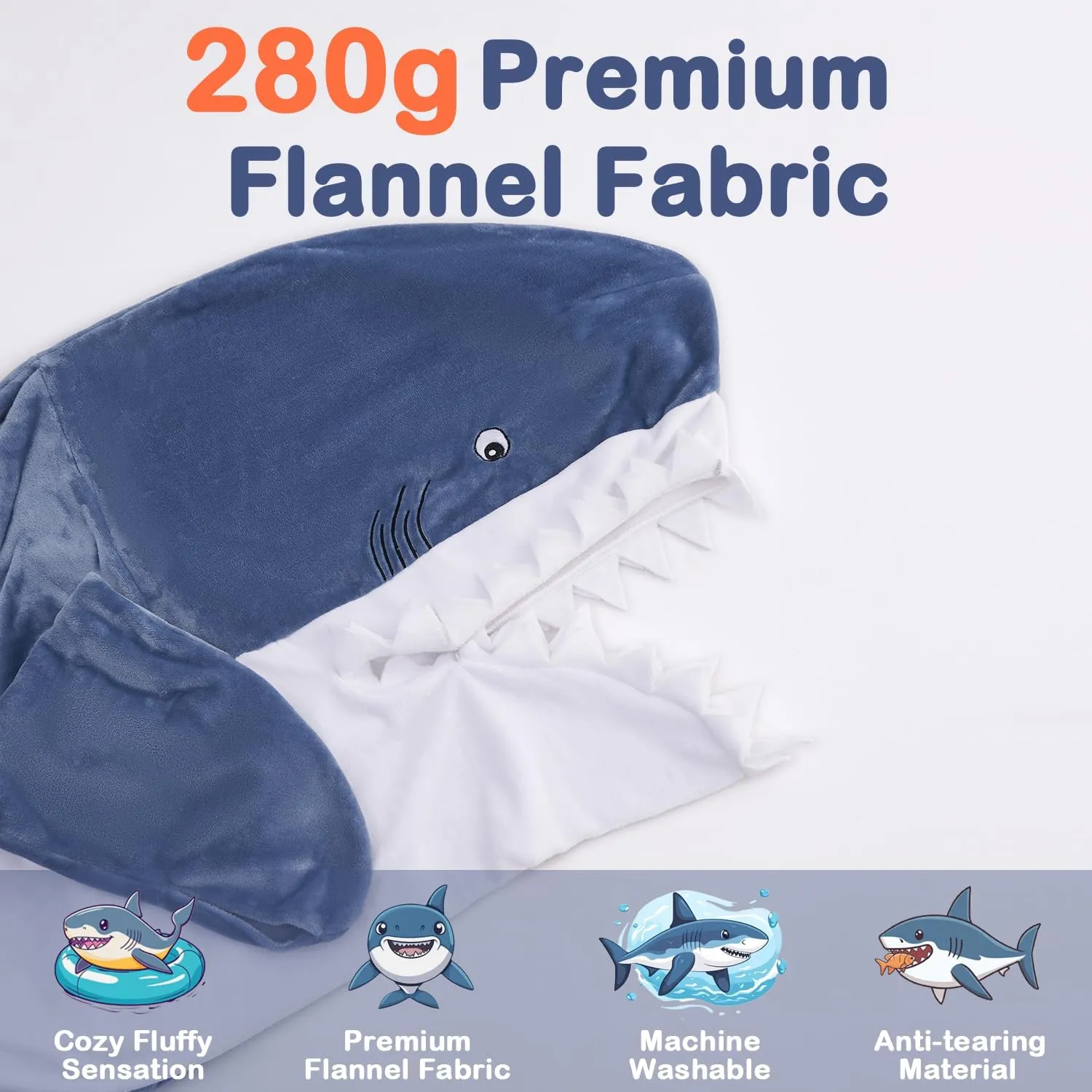Shark Blanket Hoodie Onesie Adults Teens, Flannel Throw Wearable Blanket Blue, Pajamas Sleeping Bag Cosplay Gifts