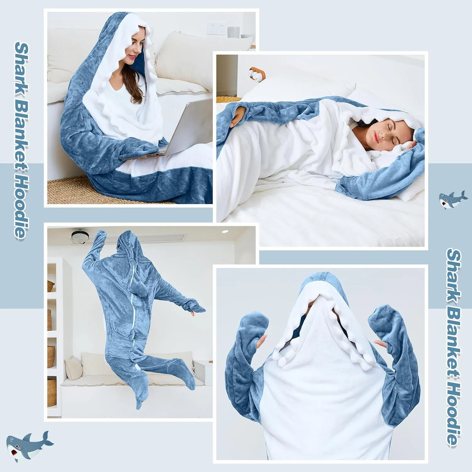 Shark Blanket Hoodie Onesie for Adults and Kids, Cozy Flannel Shark Sleeping Bag
