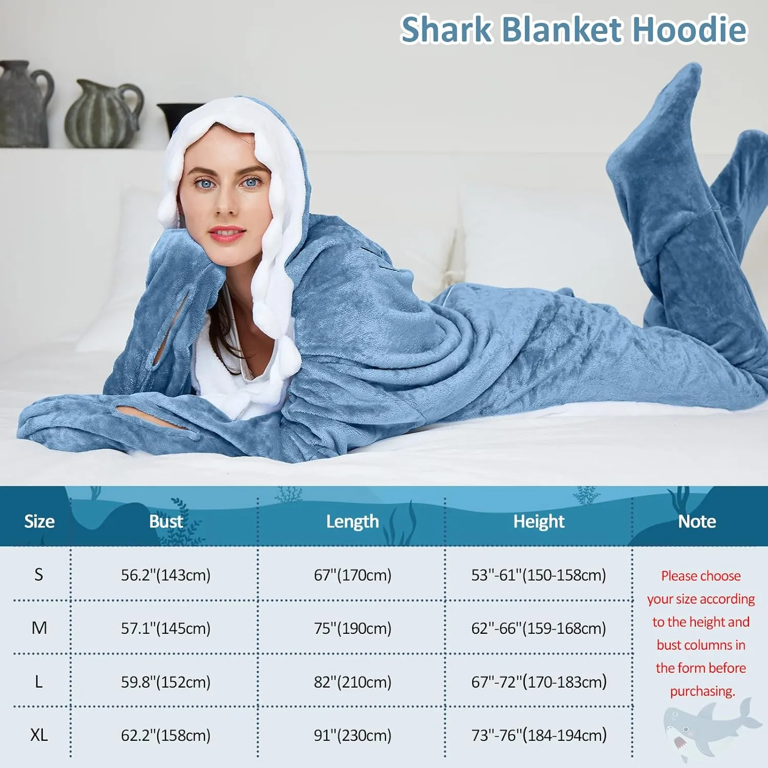 Shark Blanket Hoodie Onesie for Adults and Kids, Cozy Flannel Shark Sleeping Bag