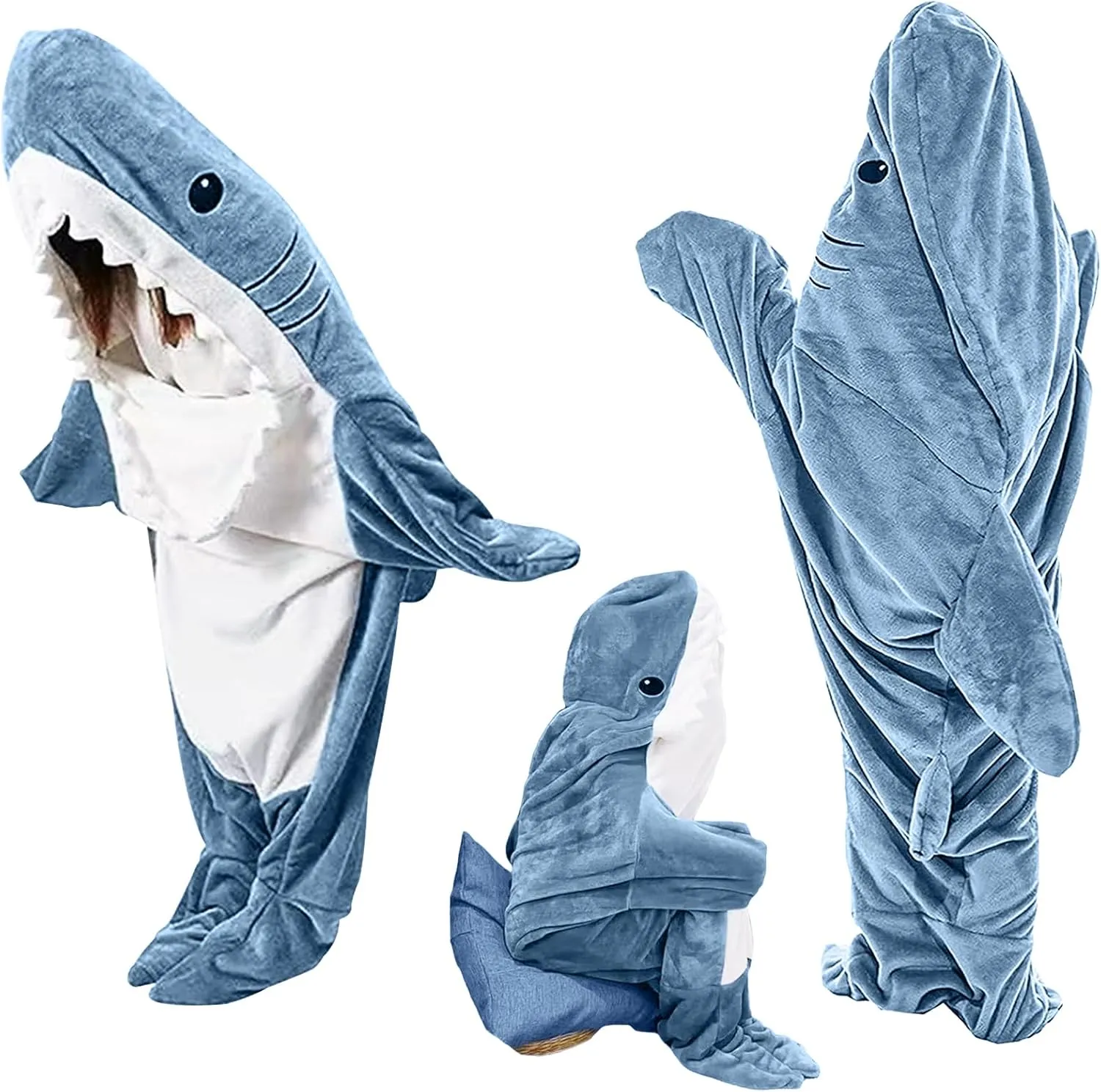 Shark Blanket Hoodie Onesie for Adults and Kids, Cozy Flannel Shark Sleeping Bag