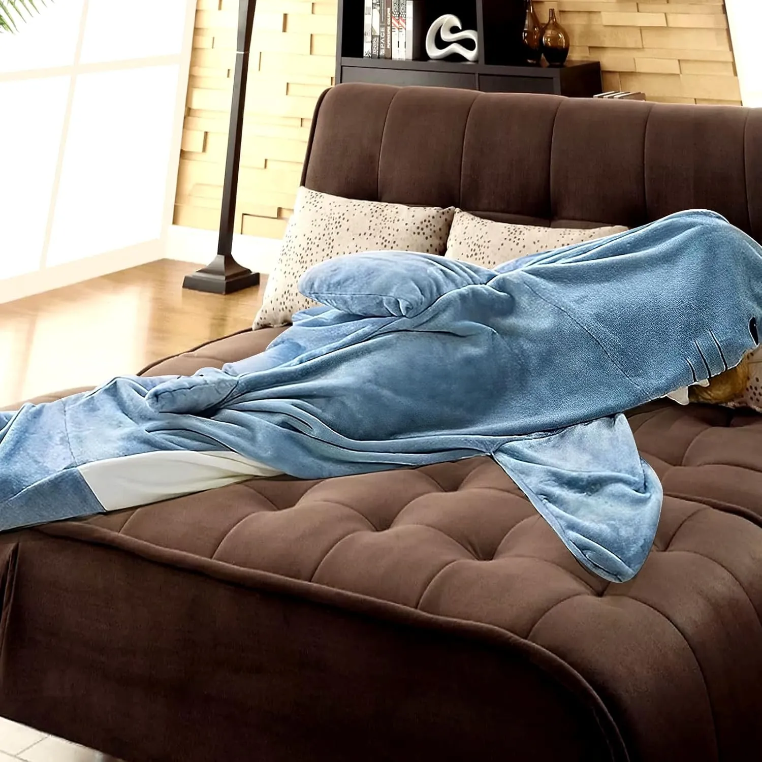 Shark Blanket Onesie Adult Wearable Super Soft Cozy Flannel Hoodie Pajamas Sleeping Bag for Boys Kids Creative Gifts(M)