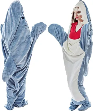 Shark Blanket Onesie Adult Wearable Super Soft Cozy Flannel Hoodie Pajamas Sleeping Bag for Boys Kids Creative Gifts(M)