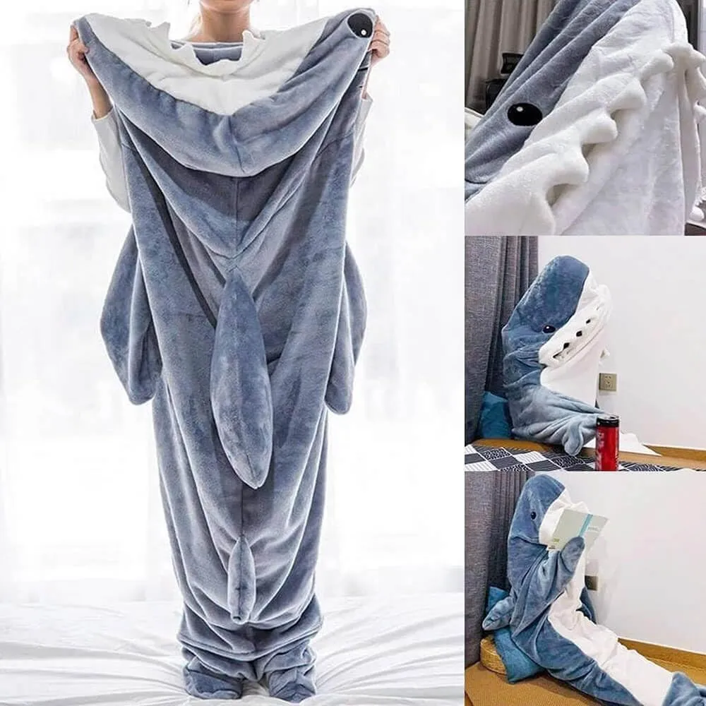 Shark Onesie, Shark Blanket Hoodie Onesie Adult, Shark Sleeping Bag for Adult (L)