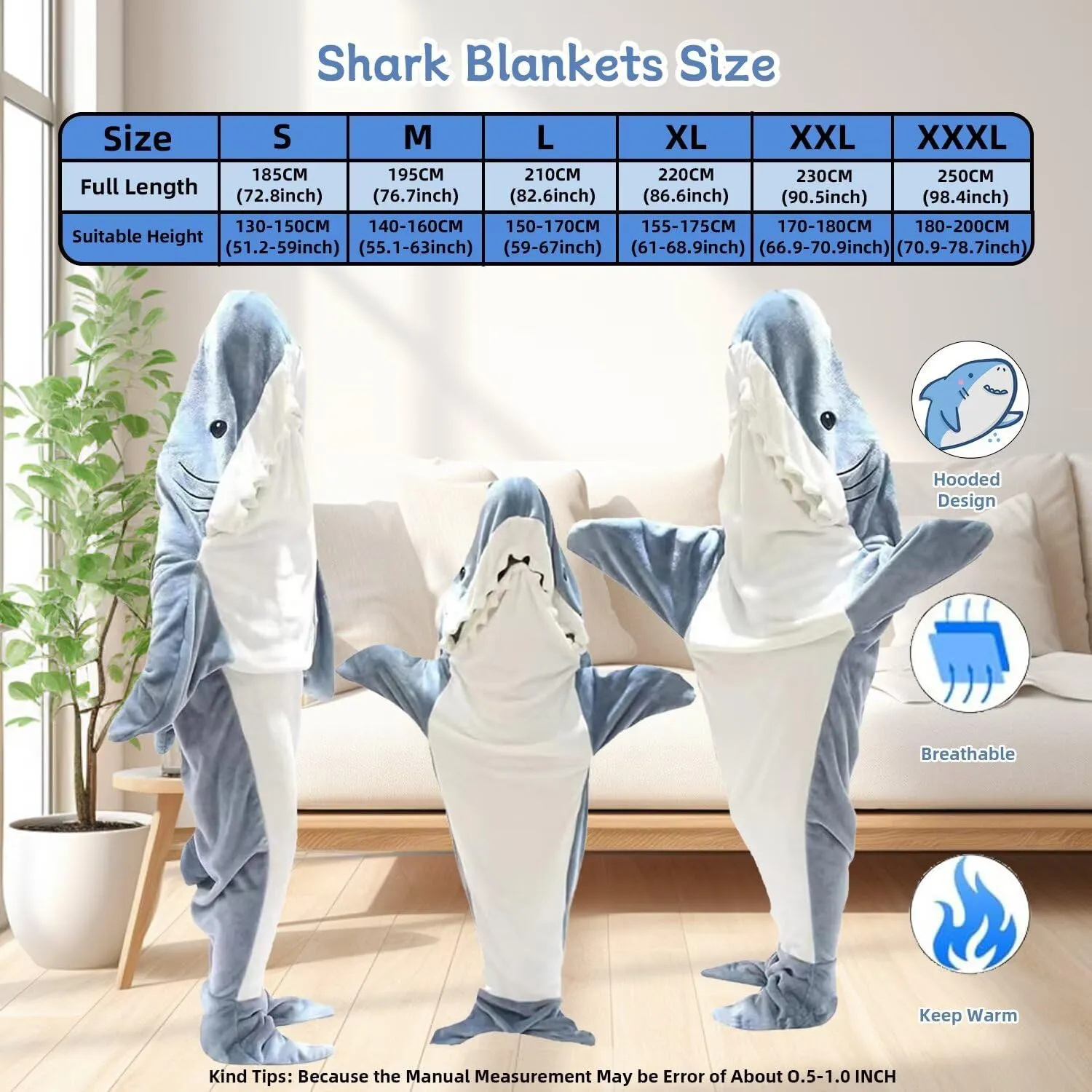 Shark Onesie Shark Blanket Hoodies Wearable Shark Blanket Soft Flannel Shark Costume Sleeping Bag Shark Pajamas