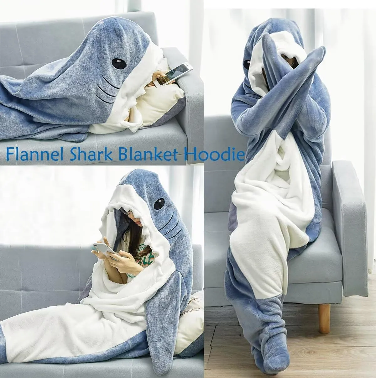 Shark Onesie Shark Blanket Hoodies Wearable Shark Blanket Soft Flannel Shark Costume Sleeping Bag Shark Pajamas