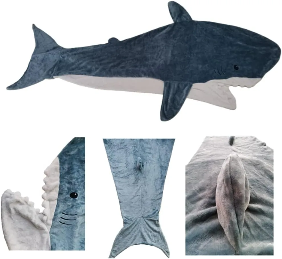 Shark Sleeping Bag - Wearable Fleece Throw Blanket for Adults & Kids - Cosplay Shark Costume Gifts