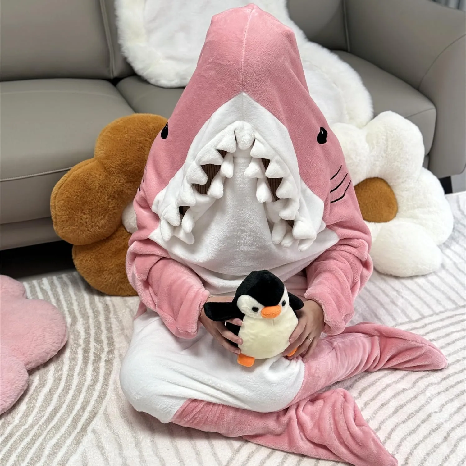 Shark Sleeping Bag - Wearable Fleece Throw Blanket for Adults & Kids - Cosplay Shark Costume Gifts