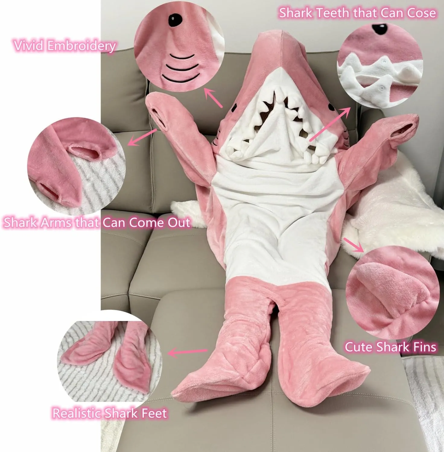 Shark Sleeping Bag - Wearable Fleece Throw Blanket for Adults & Kids - Cosplay Shark Costume Gifts