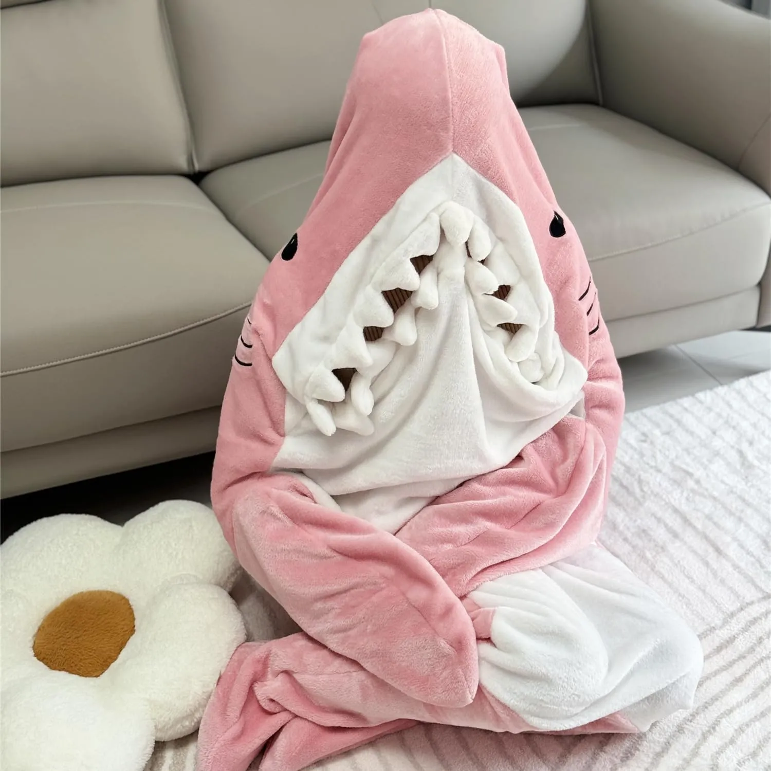 Shark Sleeping Bag - Wearable Fleece Throw Blanket for Adults & Kids - Cosplay Shark Costume Gifts