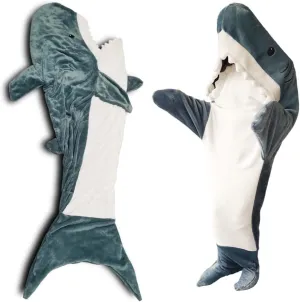 Shark Sleeping Bag - Wearable Fleece Throw Blanket for Adults & Kids - Cosplay Shark Costume Gifts