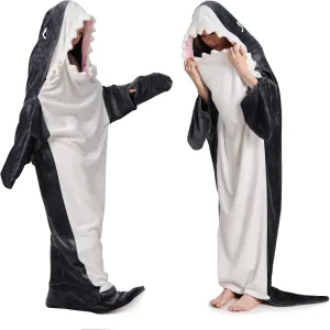 Shark Wearable Blanket Hoodie Onesie Super Soft Cozy Flannel Shark Blanket Shark Costume Shark Sleeping Bag(M(for 51-62 Inch Height))