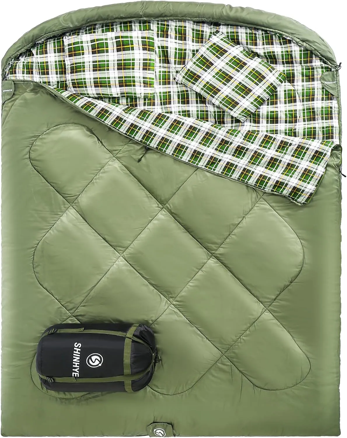 ShinHye Double Sleeping Bag for Adults with 2 Pillows, Camping Sleeping Bags Flannel Cotton 2 Person Sleeping Bags XXL Queen Size Sleeping Bag for Cold Weather