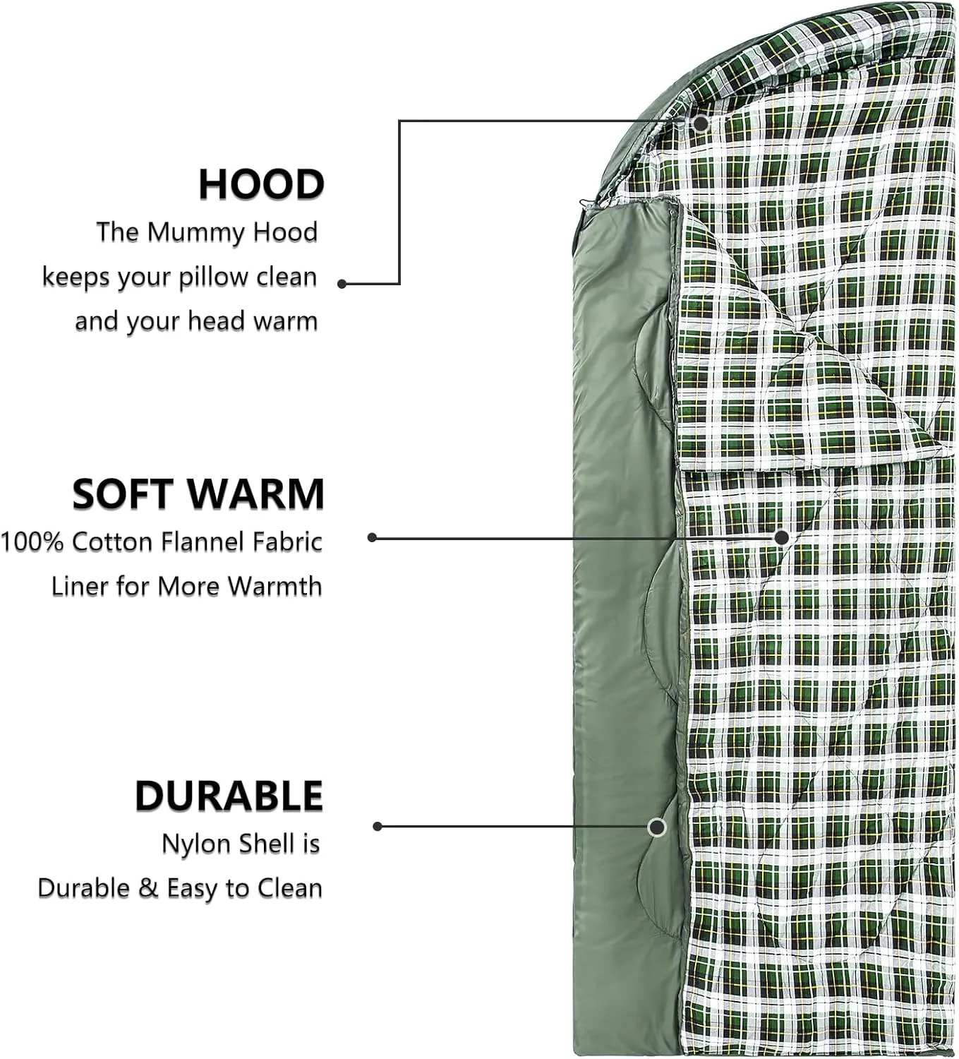 ShinHye Double Sleeping Bag for Adults with 2 Pillows, Camping Sleeping Bags Flannel Cotton 2 Person Sleeping Bags XXL Queen Size Sleeping Bag for Cold Weather