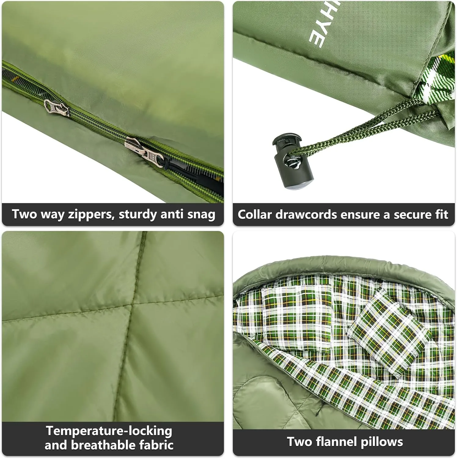 ShinHye Double Sleeping Bag for Adults with 2 Pillows, Camping Sleeping Bags Flannel Cotton 2 Person Sleeping Bags XXL Queen Size Sleeping Bag for Cold Weather