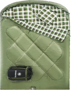 ShinHye Double Sleeping Bag for Adults with 2 Pillows, Camping Sleeping Bags Flannel Cotton 2 Person Sleeping Bags XXL Queen Size Sleeping Bag for Cold Weather