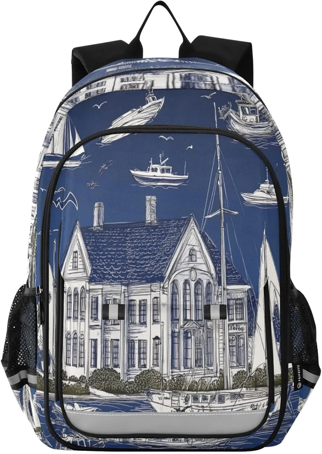 Ship Ocean Blue Wharf Boys Girls School Bag Large Capacity Travel Backpack Bookbag with Chest Strap