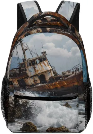 Shipwreck Waves Reef Classical Basic Travel Backpack Casual Shoulder Bag for Work Book Shopping University