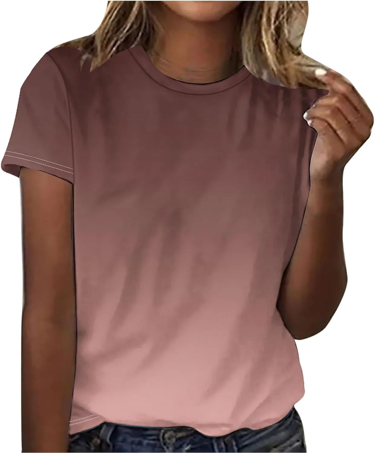 Short Sleeve Tshirt Shirts for Women Trendy Crew Neck Tie Dye Gradient Print Causal Blouses Ladies Cute Summer Tops