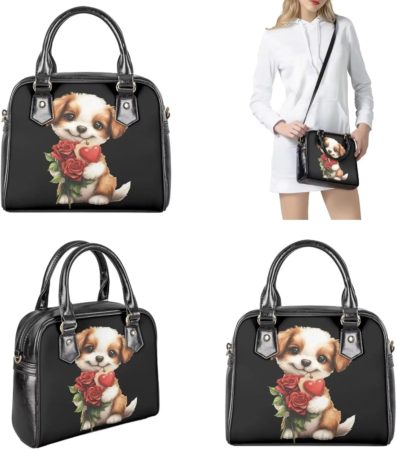 Shoulder Bag Tote Purse Saddle Bags with Handle Leather Wallet 3 Piece