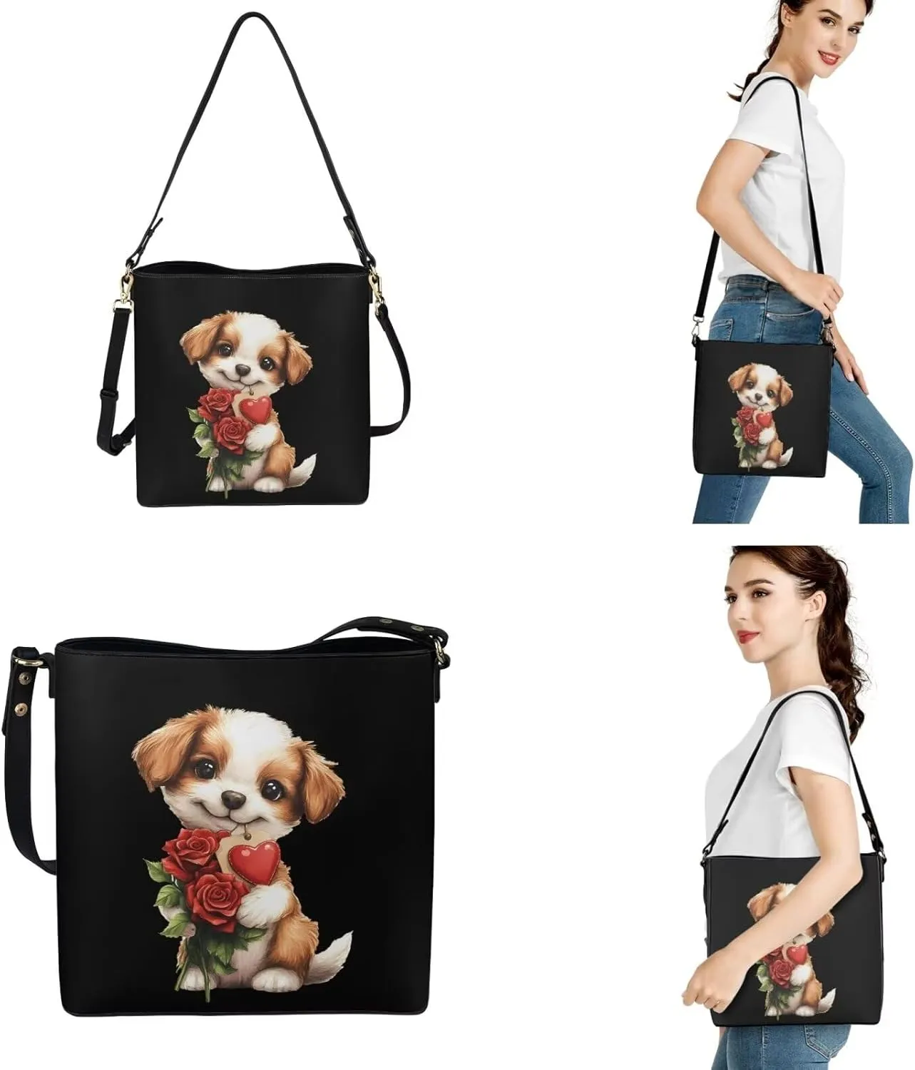 Shoulder Bag Tote Purse Saddle Bags with Handle Leather Wallet 3 Piece