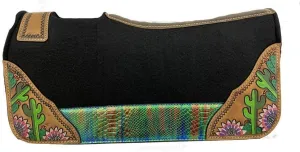 Showman Pony 24" x 24" Black Felt Saddle Pad w/Painted Floral & Cactus Design