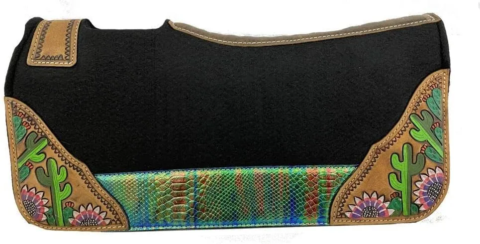 Showman Pony 24" x 24" Black Felt Saddle Pad w/Painted Floral & Cactus Design